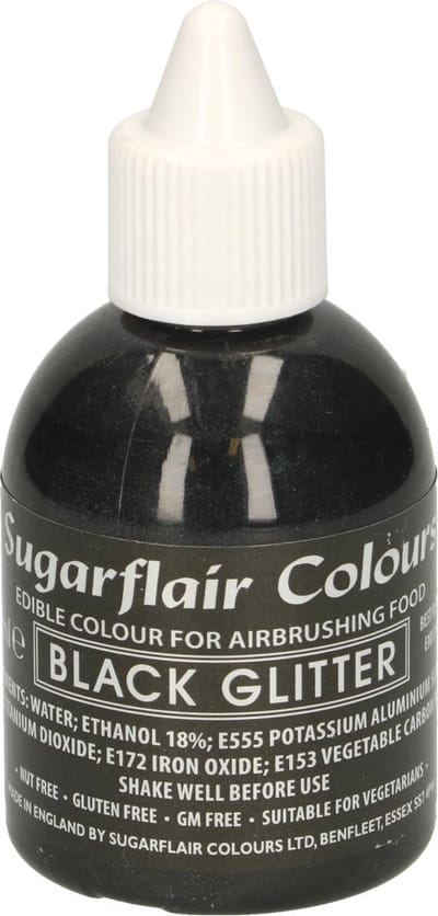 Sugarflair Airbrush Kleurstof - Glitter Zwart - 60ml - Eetbare Kleurstof