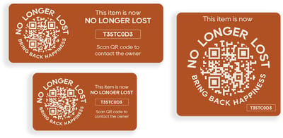 NoLongerLost - 'Triple Value Pack' Stickers - 3 stuks (verschillende afmetingen) - Roestbruin - Unieke QR code - Tracking