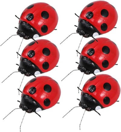 Miniatuur Lieveheersbeestjes - Tuinornamenten Decoratie - Landschap Aankleden - Realistische Kleien Figuren - 6 Stuks 3.5 cm - Rood