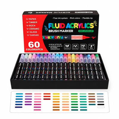 Acrylstiften met zachte punt - set van 60 - vloeibare inkt - geschenkverpakking