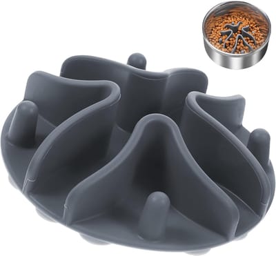 Famanu – Anti-schrokbak kat en honden - 10 x 10 x 3 cm - verwenning - spijsvertering - verstikkingsbescherming - grijs