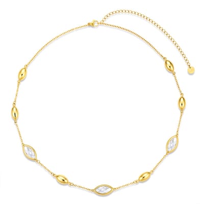 CO88 Collection - 8CN-26506 - Dames Ketting Wit Glasstenen - Stainless Steel - Cadeau