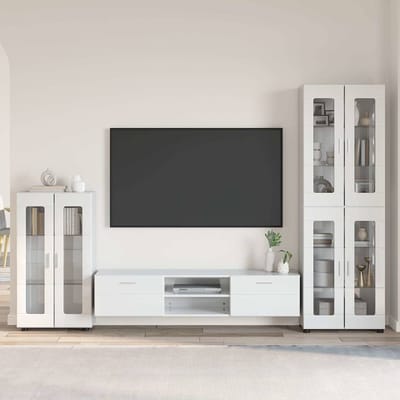 vidaXL - Tv-meubelset - FLORIN - 3 - st - Hoogglans - wit - Bewerkt - hout