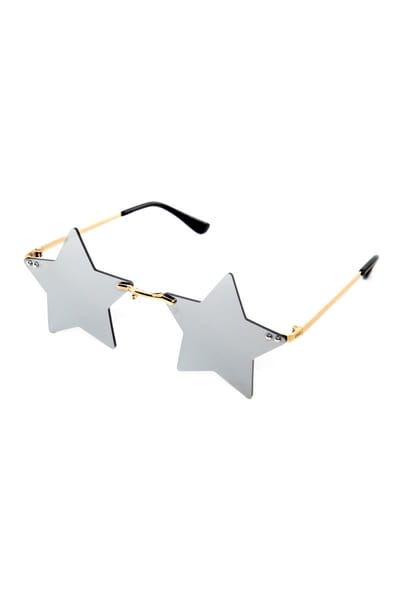 KIMU® Sterren Zonnebril - Goud Montuur - Zilveren Ster Spiegel Glazen - Gouden Sterretjes Bril Zilver Spiegelglazen Fout Festival