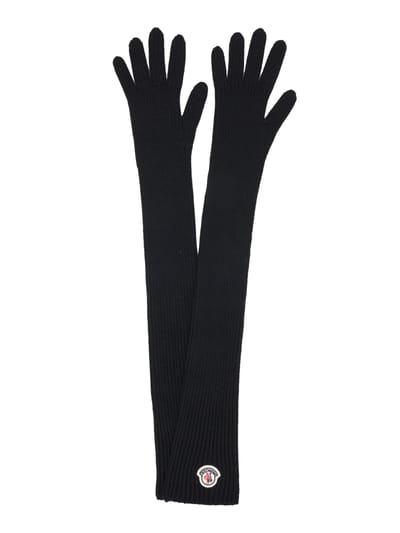 Lange handschoenen met logo-patch van zuivere scheerwol