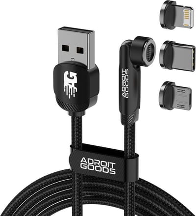 AdroitGoods Magnetische Oplaadkabel 3-in-1 – USB-C & Micro-USB – Geschikt voor Apple-apparaten met Lightning-connector – 2 Meter – Zwart