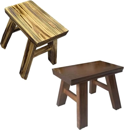 Houten Kruk - Voetbank Bijzettafel - Extra zitplaats - 2-delige set - 24x15x23 cm - Bruin Walnoot
