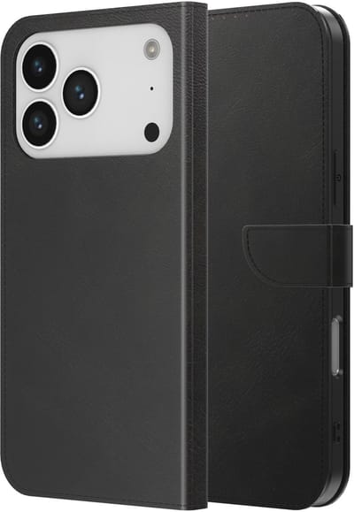 Geschikt voor iPhone 17 Pro Telefoonhoesje Kunstleer met Magnetisch lipje en Pasjeshouder Book Case met Klepje - Walletcase with Cardslot - Zwart - Smartphonica geschikt voor iPhone 17 Pro