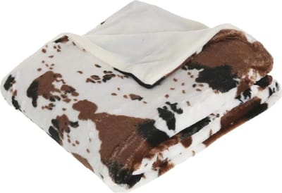 Atmosphera Fleece deken/fleeceplaid - wit/bruin - koeienprint - 130 x 160 cm - polyester - Bankdeken - Fleece deken - Fleece plaid