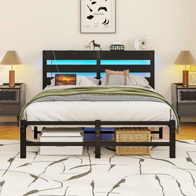 Bedframe - 120x200 cm - LED Verlichting en USB - Opbergruimte onder Bed - Metaal