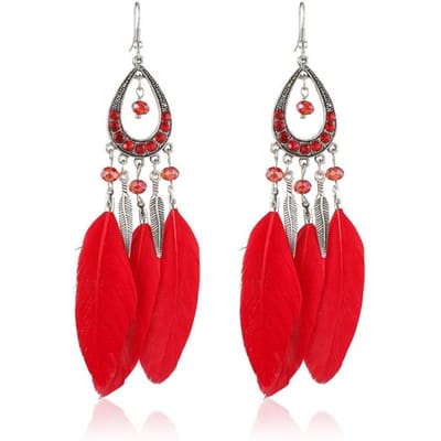 Bohemian Dames Handgemaakte Oorbellen Voor Vrouwen Kleurrijk Lange Veer Kristal Druppel Kwastje Hangende Oorbel Dames Boho Sieraden Cadeau gray