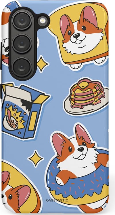 Casetastic Hoesje Geschikt voor Samsung S23 - Stijlvolle Beschermende Duo-layer Case - Hondenfeest Ontbijt