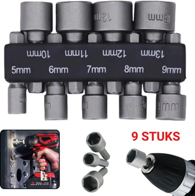 Han-Bar® Universele 9-delige Dopsleutelset – Hex 5–13 mm – Voor Klussen & Werkplaats