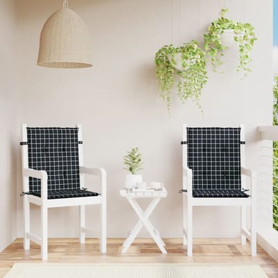 vidaXL - Stoelkussens - 2 - st - lage - rug - ruitpatroon - stof - zwart