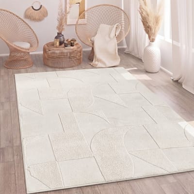 Paco Home Hoogpolig Vloerkleed Woonkamer Shaggy Scandinavisch Boho Abstract Zacht Crème 120x160 cm