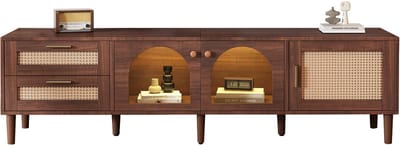 Bruin spaanplaat tv-meubel 180x40x50cm woonkamer opbergglasdeuren led
