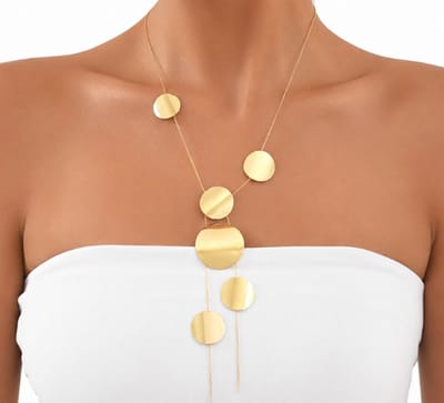 Goudkleurige statement ketting voor dames – ketting met ronde hangers – minimalistisch design