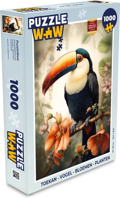 Puzzel Toekan - Vogel - Bloemen - Planten - Legpuzzel - Puzzel 1000 stukjes volwassenen