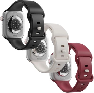 3 Pack SBG Siliconen Bandje Geschikt voor Apple Watch 1/2/3/4/5/6/7/8/9/10/11/SE/Ultra - 49/46/45/44/42MM - Zwart - Sterrenlicht - Bordeaux