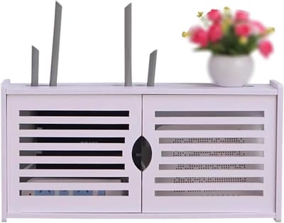 Router Opbergkast - Kabel Organizer - Draadloos Netwerk - Goede Warmteafvoer - 51x11x24cm - Wit