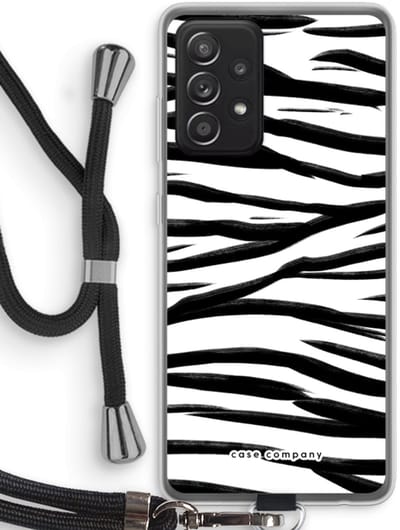 Case Company® - Hoesje met koord geschikt voor Samsung Galaxy A52s 5G hoesje met Koord - Zebra pattern - Telefoonhoesje met Zwart Koord - Bescherming aan alle Kanten en Over de Schermrand