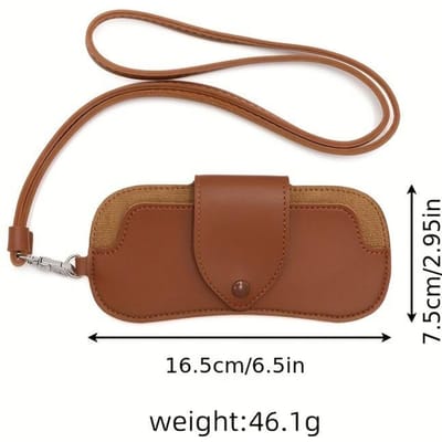 Moderne Drukbestendige Brillenetui met Ophangbare Nekband, Grote Capaciteit Opbergruimte voor Brillen, Brillenetui met Lanyard bruin