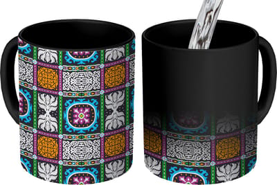 Magische Mok - Foto op Warmte Mokken - Koffiemok - Patronen - Ornament - Abstract - Blauw - Roze - Magic Mok - Beker - 350 ML - Theemok