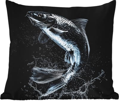 Sierkussen Buiten - Vis - Koi - Zwart - Water - 60x60 cm - Weerbestendig