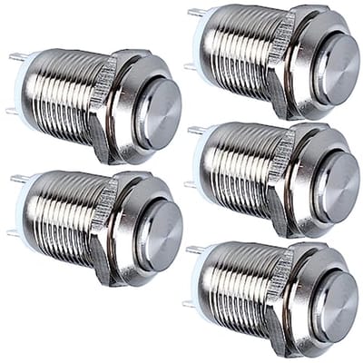 12mm Waterdichte Metalen Drukknop SPST NO - 5-Pack voor Tijdelijke Toepassingen