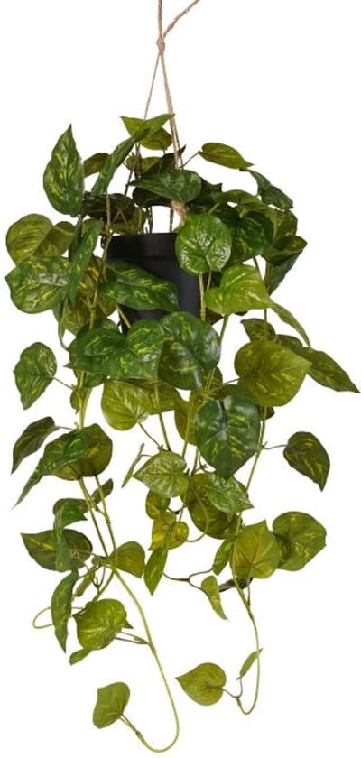 Emerald - Kunst Hangplant Scindapsus in pot groen/geel 70cm - Kunstplant voor binnen