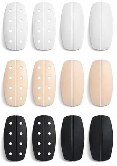 6 Paar - Siliconen Bh-bandpadhouders - Antislip Schouderpads voor Bh-banden - 9,2 × 4,7 cm - Schouderbandjes BH - Drukverlichtende en Comfortabele Schouderbeschermers - Zwart, Wit en Beige