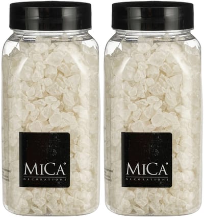 Mica Decorations decoratie steentjes / granulaat - 2x - 650 ml - 4-10 mm - mat wit - siergrind