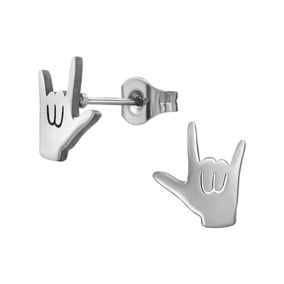 Zilver kleurige stainless steel rock-on gebaar dames oorbellen | chirurgisch staal | hypoallergeen | Zilverana | RVS