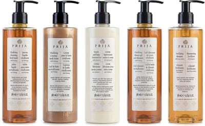 PRIJA Set cosmetica: haarshampoo, vloeibare zeep, vochtinbrengende crème, badschuim, douchegel 5x380ml