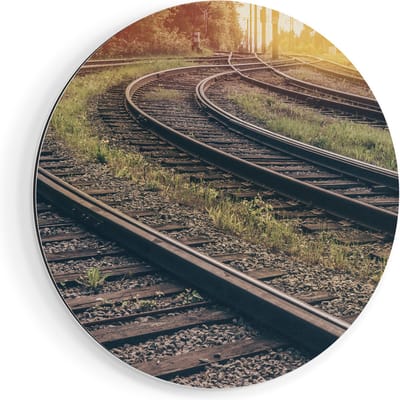 Artaza Dibond Muurcirkel Rails Spoorwegen Naast Elkaar - Ø 90 cm - Groot - Wandcirkel - Rond Schilderij - Voor Binnen en Buiten