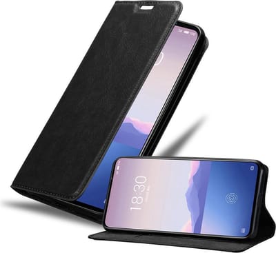 Cadorabo Hoesje geschikt voor MEIZU 16S in ZWARTE NACHT - Beschermhoes met magnetische sluiting, standfunctie en kaartvakje Book Case Cover Etui