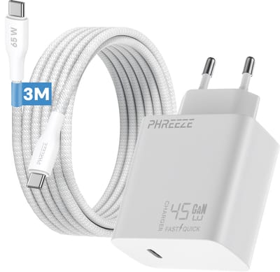 Phreeze usb C adapter 45w met usb C naar usb C kabel 3 meter - Snellader voor A56 S20 S24 S25 S23 S22 S21 S20 Plus Ultra en laptop