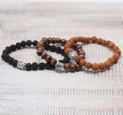 Bruine kralen en Boeddha-bangle - 3 stuks