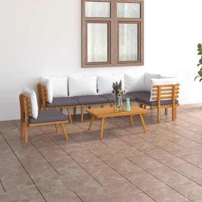 vidaXL - 7-delige - Loungeset - met - kussens - massief - acaciahout