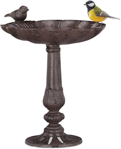 vogeldrinkschaal op voet - 24,5 x 22 x 18 cm - tuin - staand - bruin