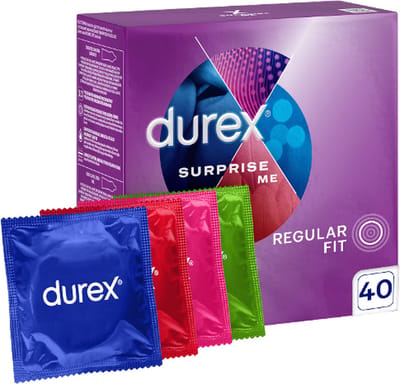 Durex Condooms - 40 Stuks - Surprise Me Mix - 10x Pleasure Me - 10x Thin Feel - 10x Arouser - 10x Extra Safe – Discreet en Stevig Verpakt - Hoge kwantumkorting