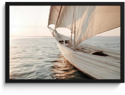 Poster in lijst - Fotolijst 60x40 cm - Posters - Zeilboot - Zee - Beige - Zon - Posterlijst zwart - Decoratie - Wanddecoratie woonkamer - Muurdecoratie slaapkamer