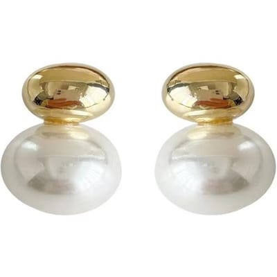 Boucles d'oreilles françaises élégantes, couleur or, perles plates épissées, pour fête à la mode coréenne, accessoires doux pour femmes, nouvelle collection or
