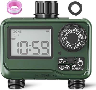 Programmeerbare Tuinsprinkler Timer - 2 Zones Met Regenvertraging, Automatisch Irrigatiesysteem Voor Tuinen en Grasvelden, Waterdichte Handmatige Controller