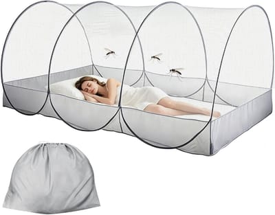 Klamboe Tent - Pop Up Tent - Inclusief Opbergtas - Lichtgewicht - Wit met zwart