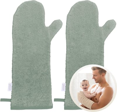 Funnies Washandjes Baby 2-pack Stone Green - Babywashandjes - 2 Stuks - Origineel Kraamcadeau - Lange Baby Washand