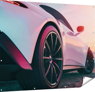 Gards Tuinposter Witte Sportwagen Auto - 150x120 cm - Tuindoek - Tuindecoratie - Wanddecoratie buiten - Tuinschilderij