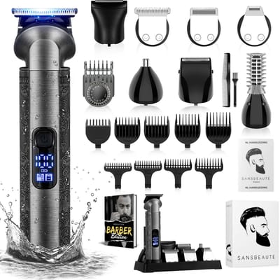 Sansbeauté 8-in-1 Baardtrimmer Mannen - Trimmer voor Baard en Lichaam - 0.5-15MM - Incl. 8 opzetstukken - Waterproof - All in One - Bodygroomer Mannen - Snor Trimmer - Tondeuse Barbe - Beard Trimmer - Trimapparaat - Multigroomer
