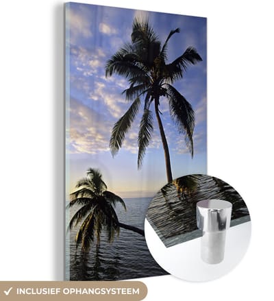 ® Glasschilderij 120x180 cm - Schilderij acrylglas - Palmbomen over het water in Glover’s Reef - Foto op glas - Muurdecoratie woonkamer - Wanddecoratie slaapkamer - Schilderijen