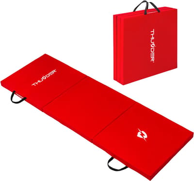 THUNDER® Opvouwbare Gymnastiekmat | MG-02-RED | 180x60x5 cm | Rood fitnessmat voor thuisgebruik en meer | Ideaal voor fitness, yoga, pilates en revalidatie-oefeningen | Rood |